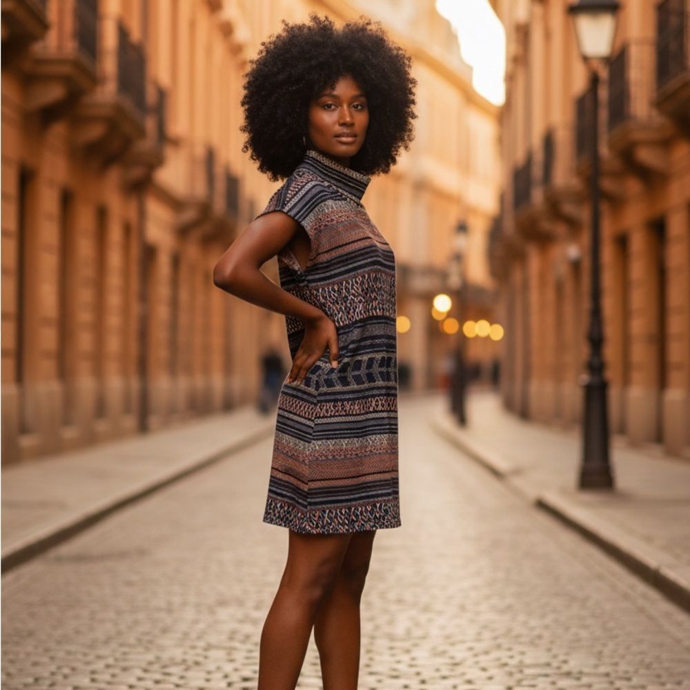 Chic Striped Mini Dress in Black and Brown
